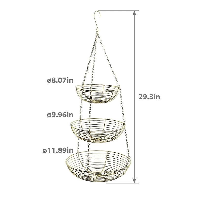 12" Gold & Copper 3-Tier Hanging Metal Basket