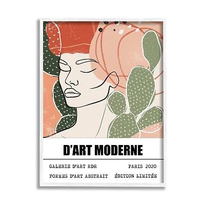 Stupell Industries Parisian Modern Abstraction Woman's Face Green Cactus in White Frame Wall Art