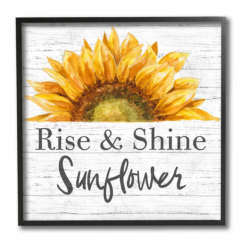 Stupell Industries Rise and Shine Sunflower Yellow Farm Floral Black Framed Wall Art
