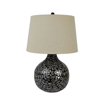 Hello Honey® 26" Multicolor Capiz Sphere Table Lamp with Floral Design and Linen Shade