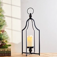 22" Modern Farmhouse Black Metal Candle Lantern