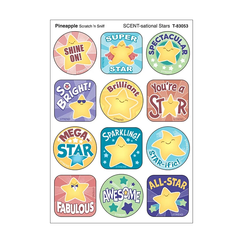 TREND Enterprises® SCENT-sational Stars, Pineapple Scent Scratch 'n Sniff Stinky Stickers®, 6 Packs of 48