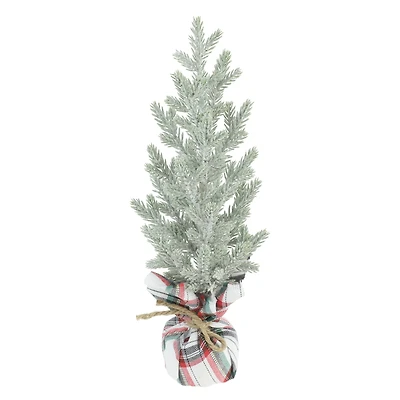 12" Snowy Green Pine Accent Tree in Plaid Fabric Base by Ashland®