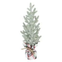 12" Snowy Green Pine Accent Tree in Plaid Fabric Base by Ashland®