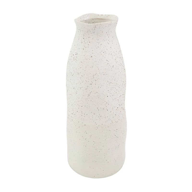 16" Cream Ceramic Abstract Wavy Vase with Textured Speckled Detailing