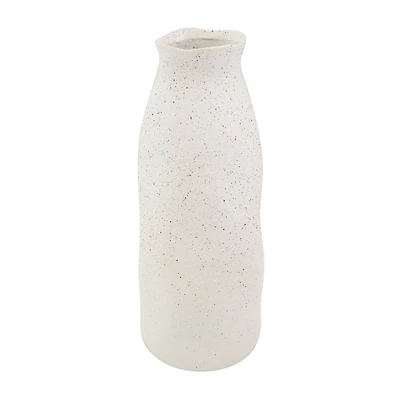 16" Cream Ceramic Abstract Wavy Vase with Textured Speckled Detailing