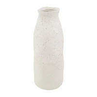 16" Cream Ceramic Abstract Wavy Vase with Textured Speckled Detailing