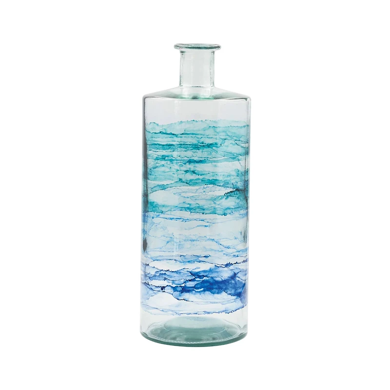 Hello Honey® 15.75" Blue Ombre Hand Painted Reclaimed Glass Vase