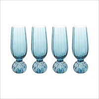 Hello Honey 8-Ounce Pleated Footed Champagne Glass, Blue, Set of 4