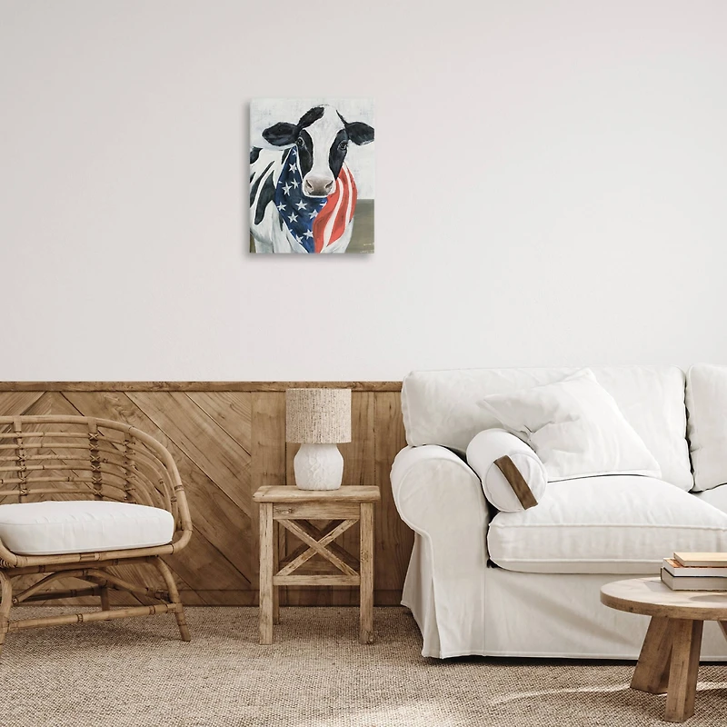 Stupell Industries Farm Cow American Flag Animal Canvas Wall Art
