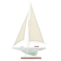 22" Brown Wood Coastal Sailboat Sculpture