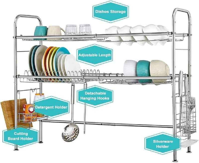 Silver Stainless Steel Adjustable Dish Racks