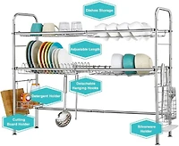 Silver Stainless Steel Adjustable Dish Racks