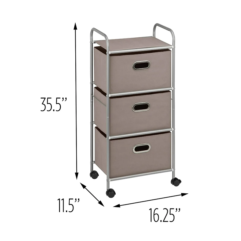 Honey Can Do 3-Drawer Gray Rolling Fabric Storage Cart