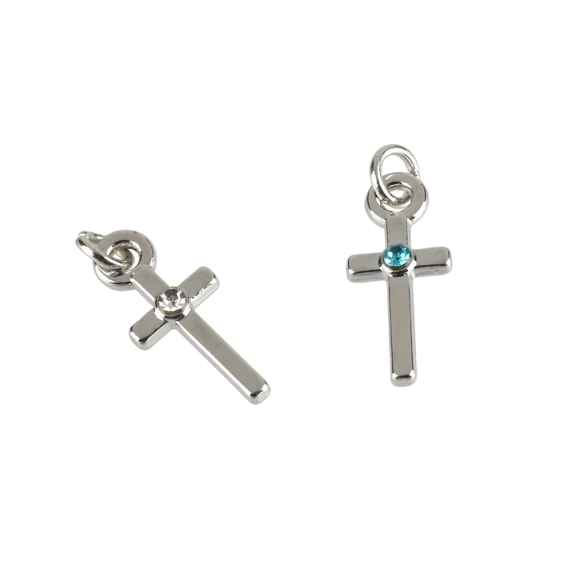 12 Packs: 12 ct. (144 total) Charmalong™ Rhodium Cross Birthstone Charms by Bead Landing™