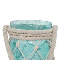 Aquamarine Glass Coastal Candle Holder Lantern, 16" x 5" x 5"