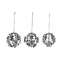 Hello Honey Round Metal and Acrylic Jewel Ball Ornament with Flower Pattern, Set of 2