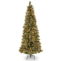 6.5ft. Pre-Lit Glittery Bristle® Slim Pine Artificial Christmas Tree, Clear Lights