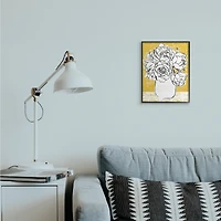 Stupell Industries Peony Sketch Bouquet Contrasted Distressed Yellow Framed Wall Art
