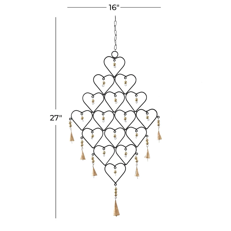 Gold Industrial Hearts Windchime, 16" x 1" x 27"
