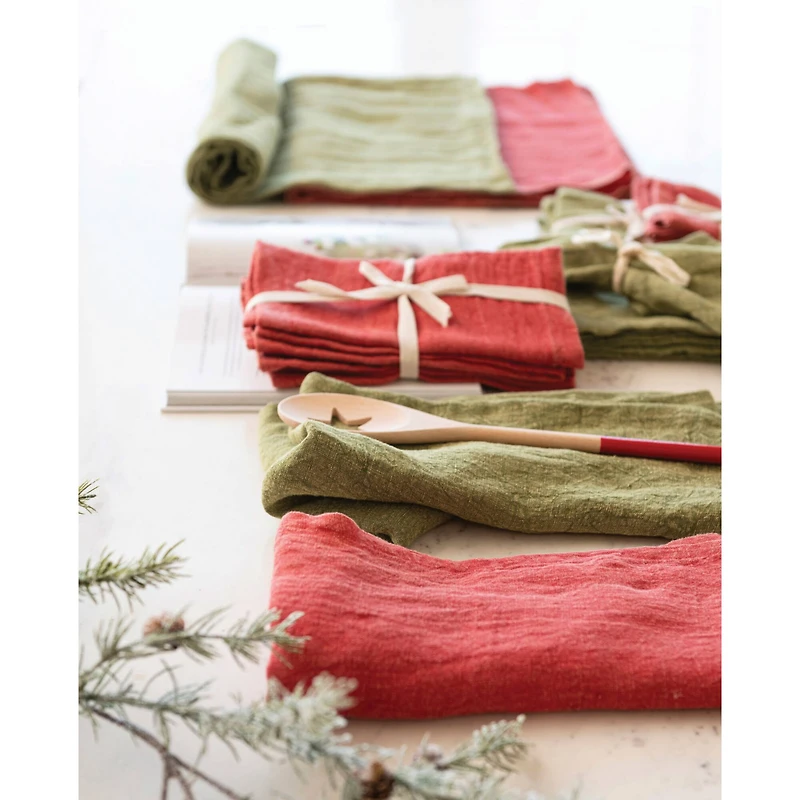 Hello Honey® 36" Oversized Red Stonewashed Linen Tea Towel