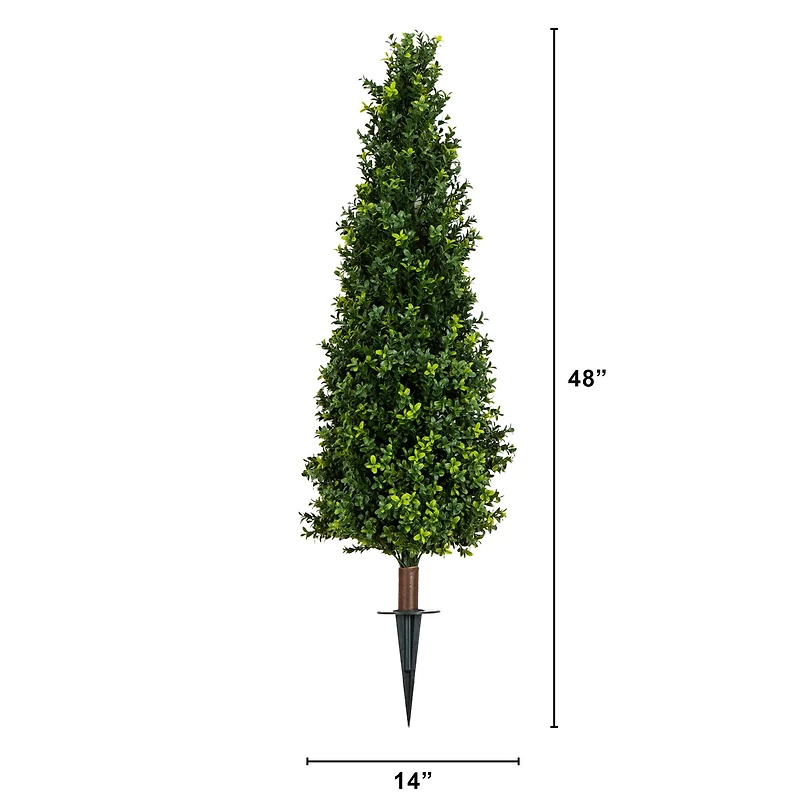 4ft. UV Resistant Artificial Boxwood Plant with Integrated Ground Stake (Indoor/Outdoor) - Set of 2