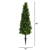 4ft. UV Resistant Artificial Boxwood Plant with Integrated Ground Stake (Indoor/Outdoor) - Set of 2