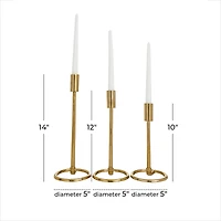 Set of 3 Gold Aluminum Contemporary Candle Holders, 14" x 5" x 5"