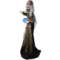 5.5ft. Pre-Lit Black & Green Standing Fortune Witch with Magic Ball Halloween Display