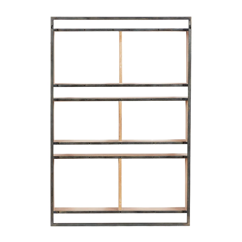 Brown Wood Industrial Wall Shelf, 35" x 24" x 6"