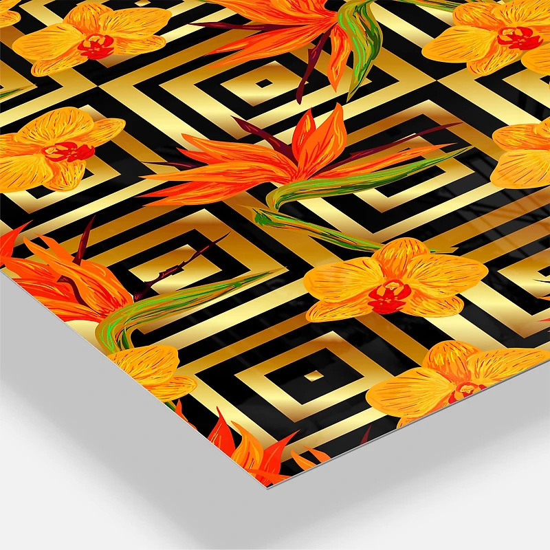 Designart 'Tropical Gold Luxury Pattern Iii Oversized Mid-Century Modern Multipanel Wall Clock