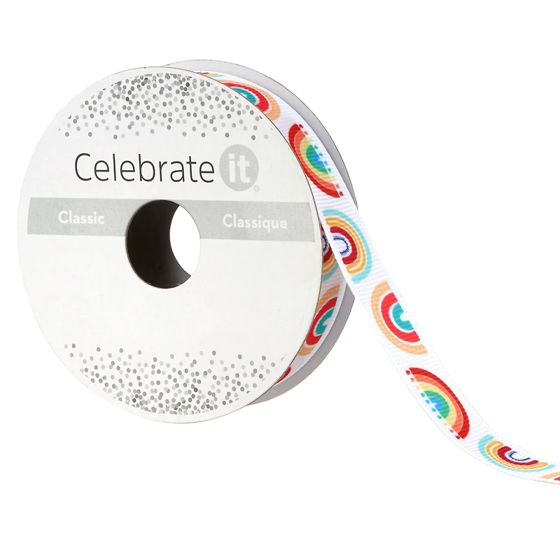 5/8'' x 7 yd. Grosgrain Rainbow Ribbon by Celebrate It®