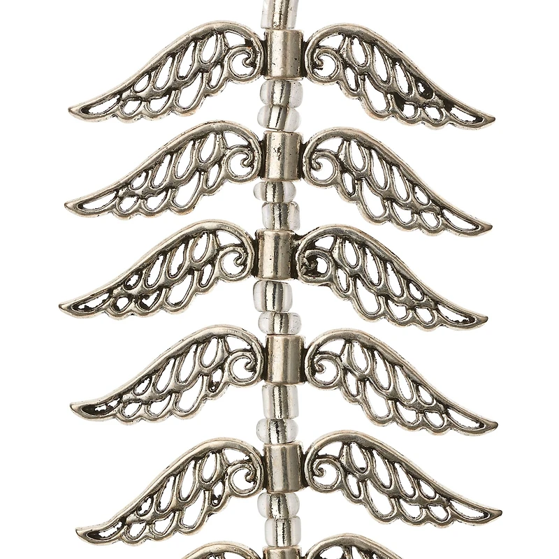 12 Pack:  Silver Metal Large Wing Beads, 42mm by Bead Landing™