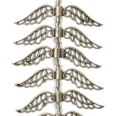 12 Pack:  Silver Metal Large Wing Beads, 42mm by Bead Landing™