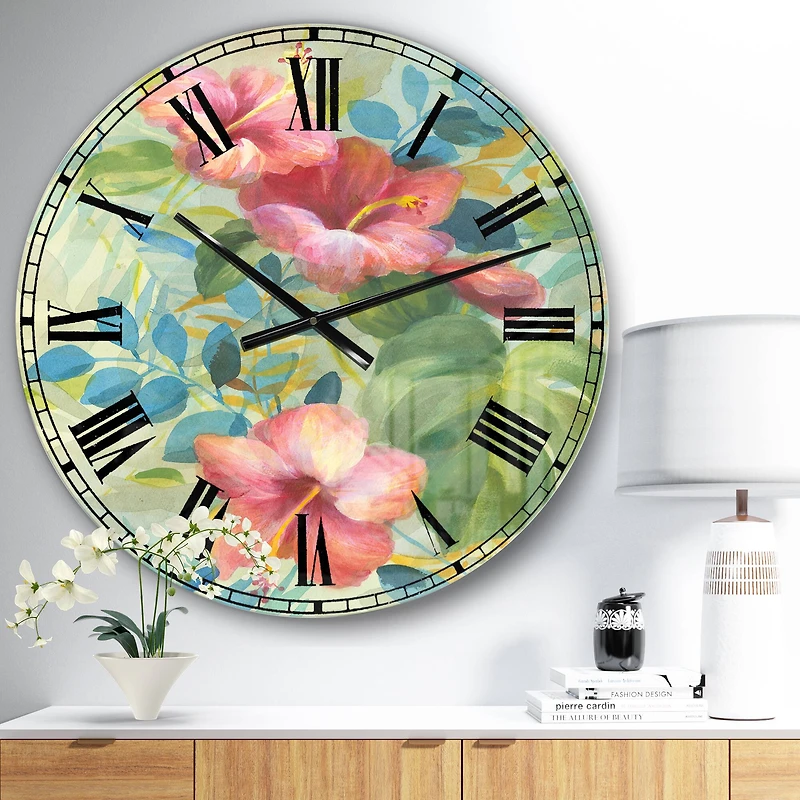 Designart Hibiscus Garden II Farmhouse Wall Clock