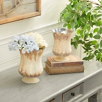 Set of 2 Brown Glass Rustic Candle Holder, 7.5", 9"