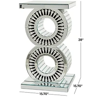 Silver Wood Mirrored Accent Table with Crystal Embellishment 16" x 16" x 28"