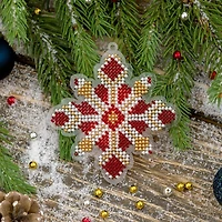 Wonderland Crafts Red & Gold Fair Isle Snowflake Ornament Bead Embroidery on Plastic Kit