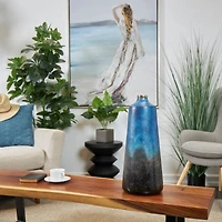 20" Blue Glass Galaxy Inspired Abstract Vase with Gold Top