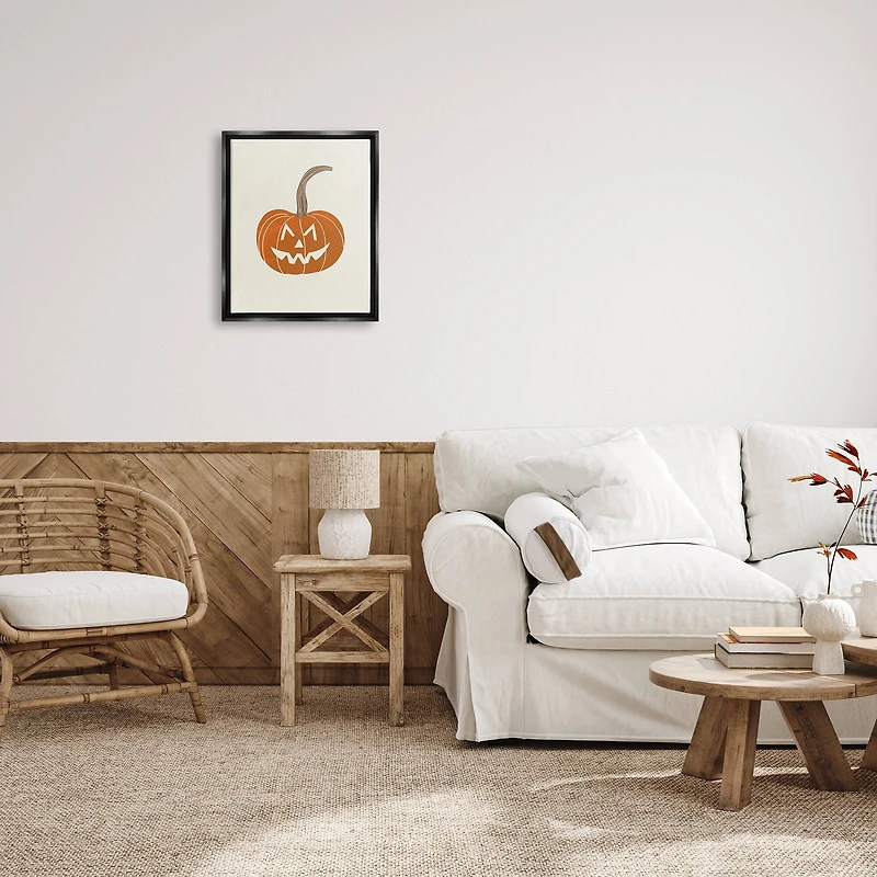 Stupell Industries Happy Jack-o-Lantern Smile Framed Floater Canvas Wall Art