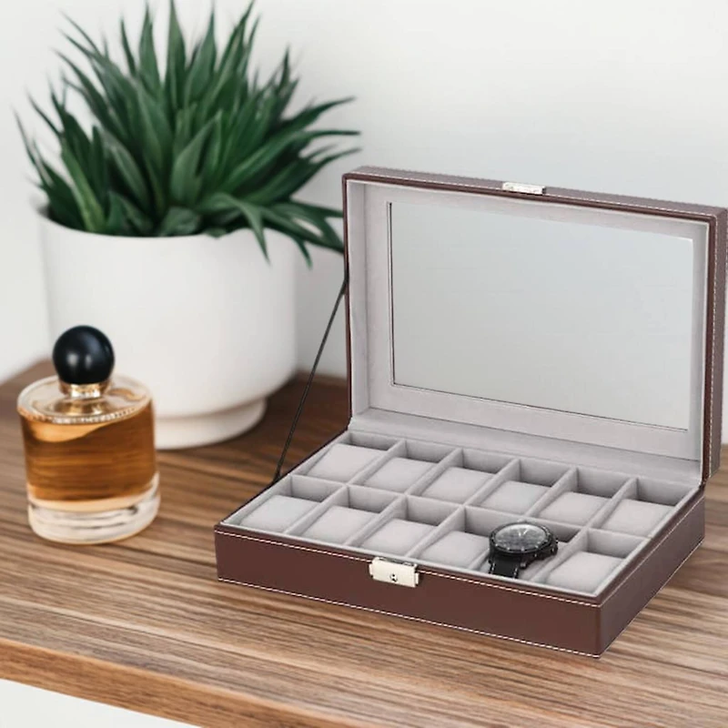 Pecan Brown Dozen Leather Watch Box