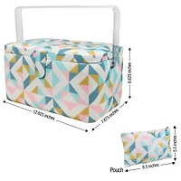 SINGER® Large Abstract Geo Print Sewing Basket with Matching Pouch Sew Kit