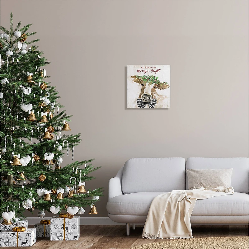 Stupell Industries Merry & Bright Holiday Cattle Canvas Wall Art