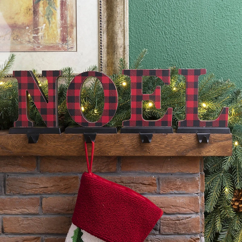 Glitzhome® Red Plaid Noel Stocking Holders, 4ct.