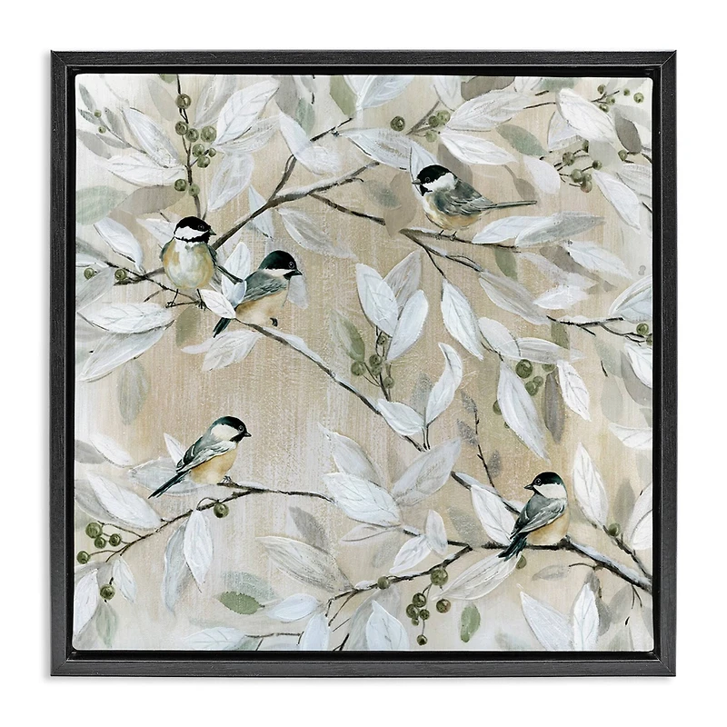 Stupell Industries Chickadee Birds on Branches Floater Framed Art