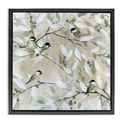 Stupell Industries Chickadee Birds on Branches Floater Framed Art