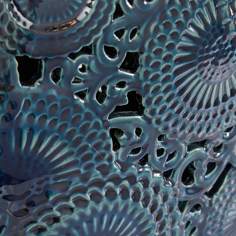 Set of 2 Blue Stoneware Eclectic Vase, 16", 13"