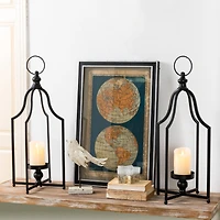 22" Modern Farmhouse Black Metal Candle Lantern Set
