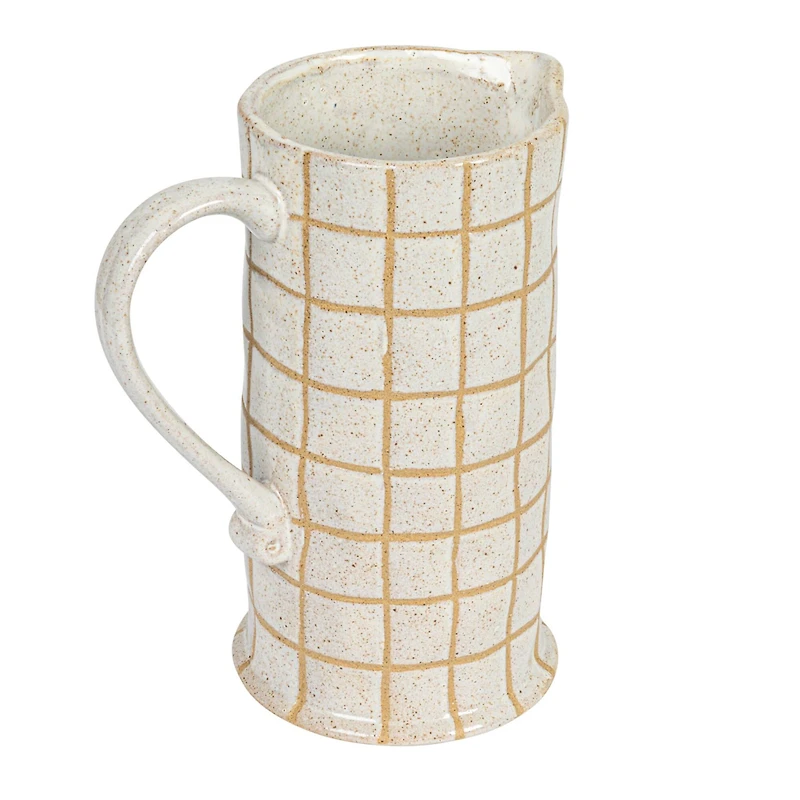 Hello Honey® 46oz. Cream & Brown Reactive Glaze Wax Relief Grid Pattern Stoneware Pitcher