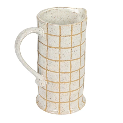 Hello Honey® 46oz. Cream & Brown Reactive Glaze Wax Relief Grid Pattern Stoneware Pitcher